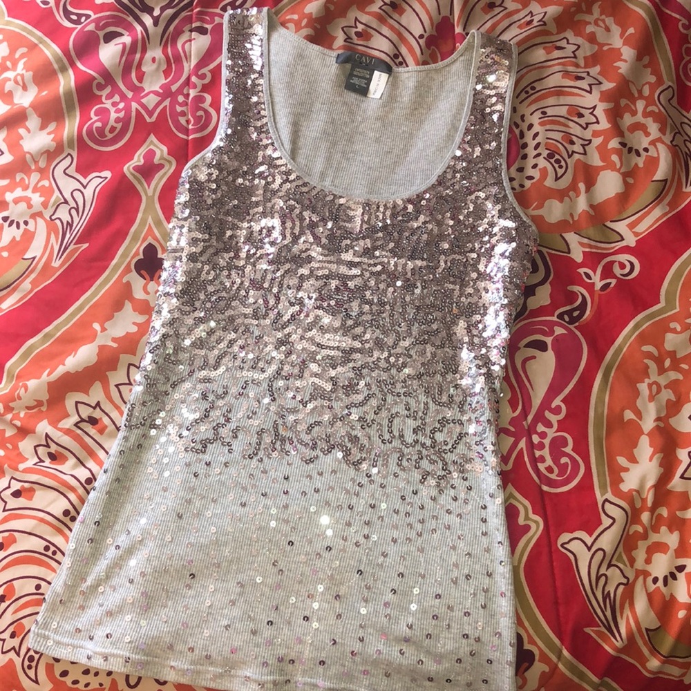 Silver Embellished Tank Top